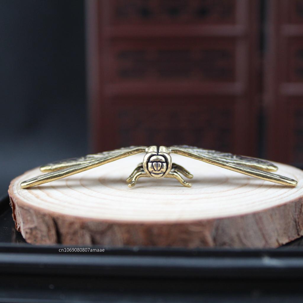Chinese Style Copper Insect Tea Pet Vintage Dragonfly Figurines Miniatures Desktop Simulation Animal Ornaments Home Decorations