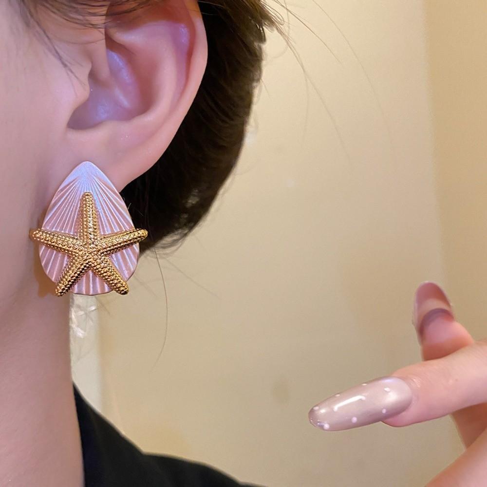 Oil Drip Copper Starfish Shell Earrings Shell Shape Star Dangle Earrings Starfish Ear Studs Daily