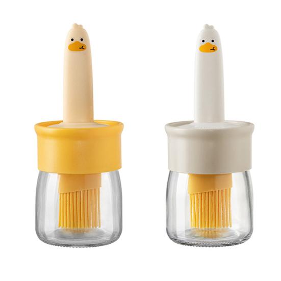 Щетка для бутылок с маслом 2 в 1, силиконовая термостойкая щетка с прозрачным многоразовым контейнером для масла, соевого соуса