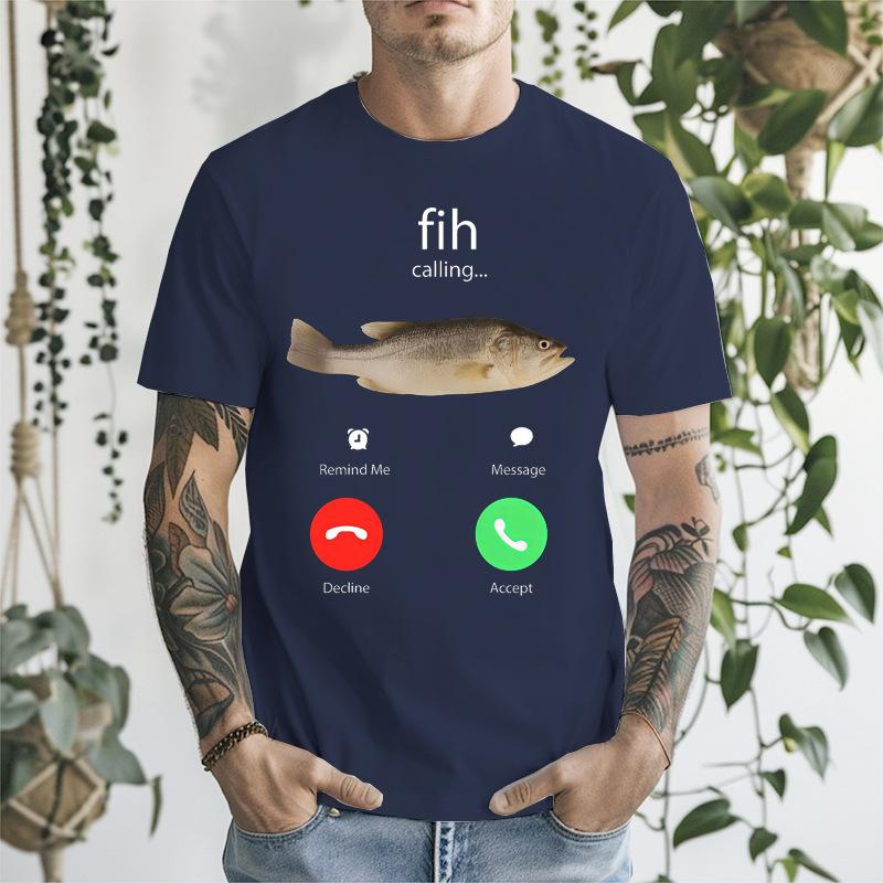 Unisexs T Shirt Fish Calling Funny Fishing Graphic Tee Angler Phone Humor Fisherunisex Gift Crew Neck Tee Fishing Fan Casual Short Top