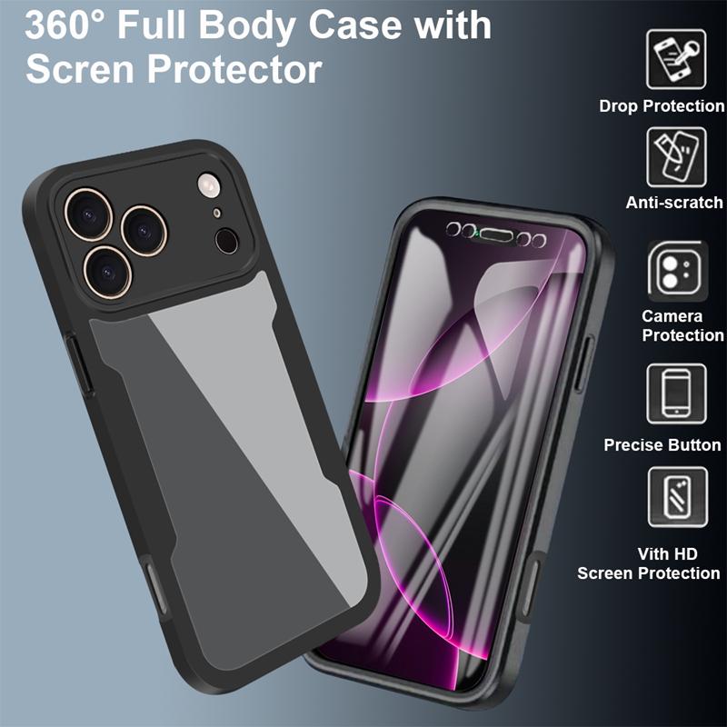Прозрачный чехол с полной защитой корпуса 360 для iPhone 17 Pro Max iphone17 Air 5G, противоударный бампер для переднего экрана