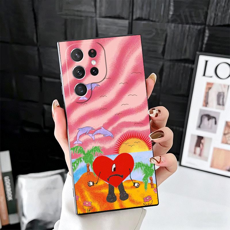 Bad Bunny Heart Soft Phone Case for Samsung Galaxy S26 S25 Edge S24 Ultra S23 Plus S22 S21 FE S20 Black Cover Back Shell