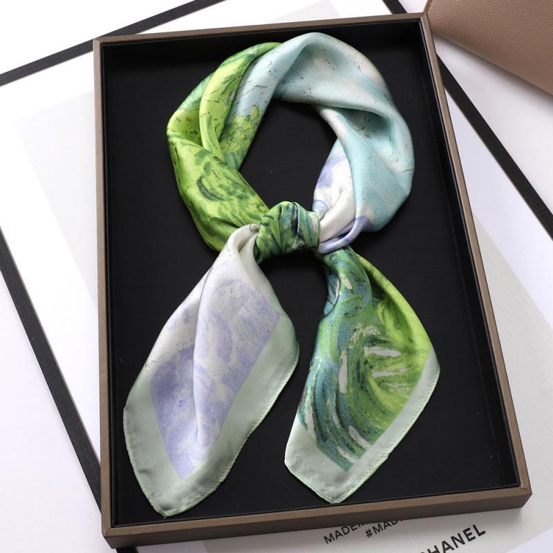 French Small Silk Scarf Women'S 70 Square Scarf Simple Geometric Striped High-End Headband Hair Tie Simulation Silk Square Scarf Scarf Neck Tie