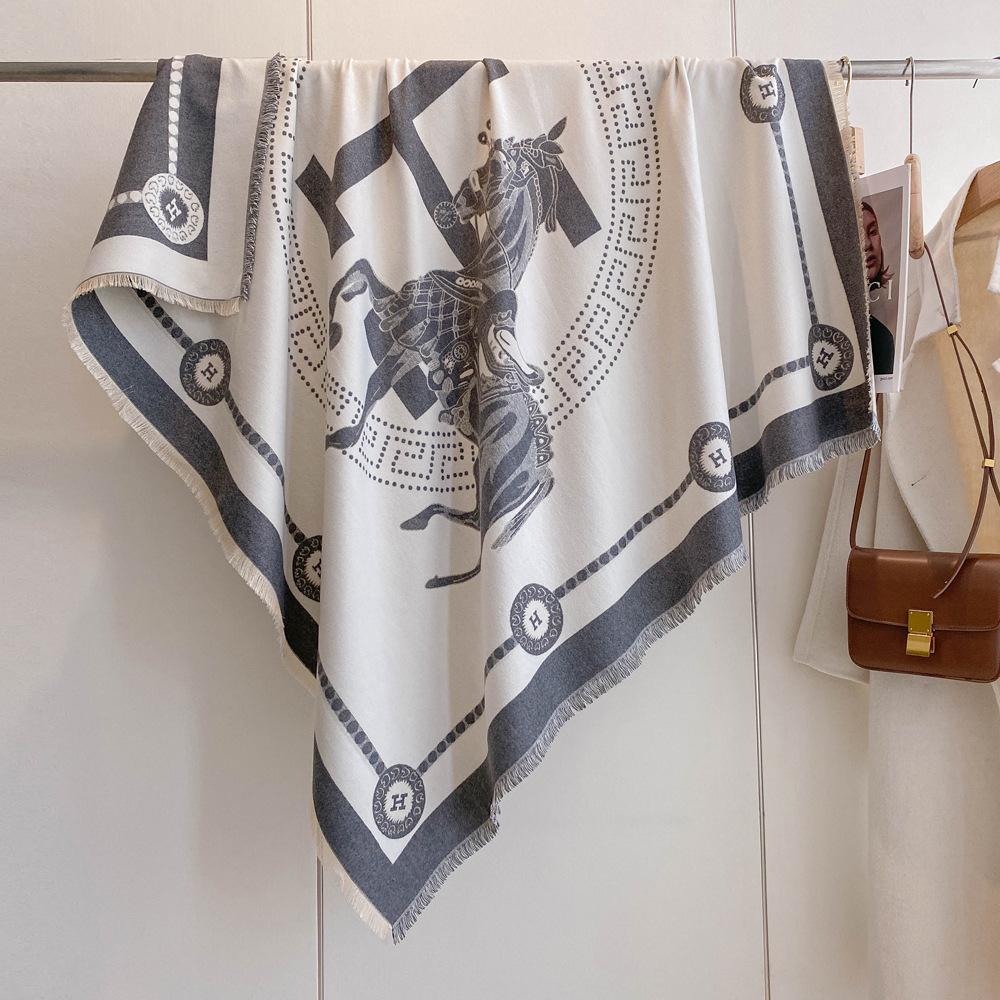 Winter New Imitation Cashmere Scarf High-end Women's Warm Square Scarf Red Cashew Jacquard Cape Shawl