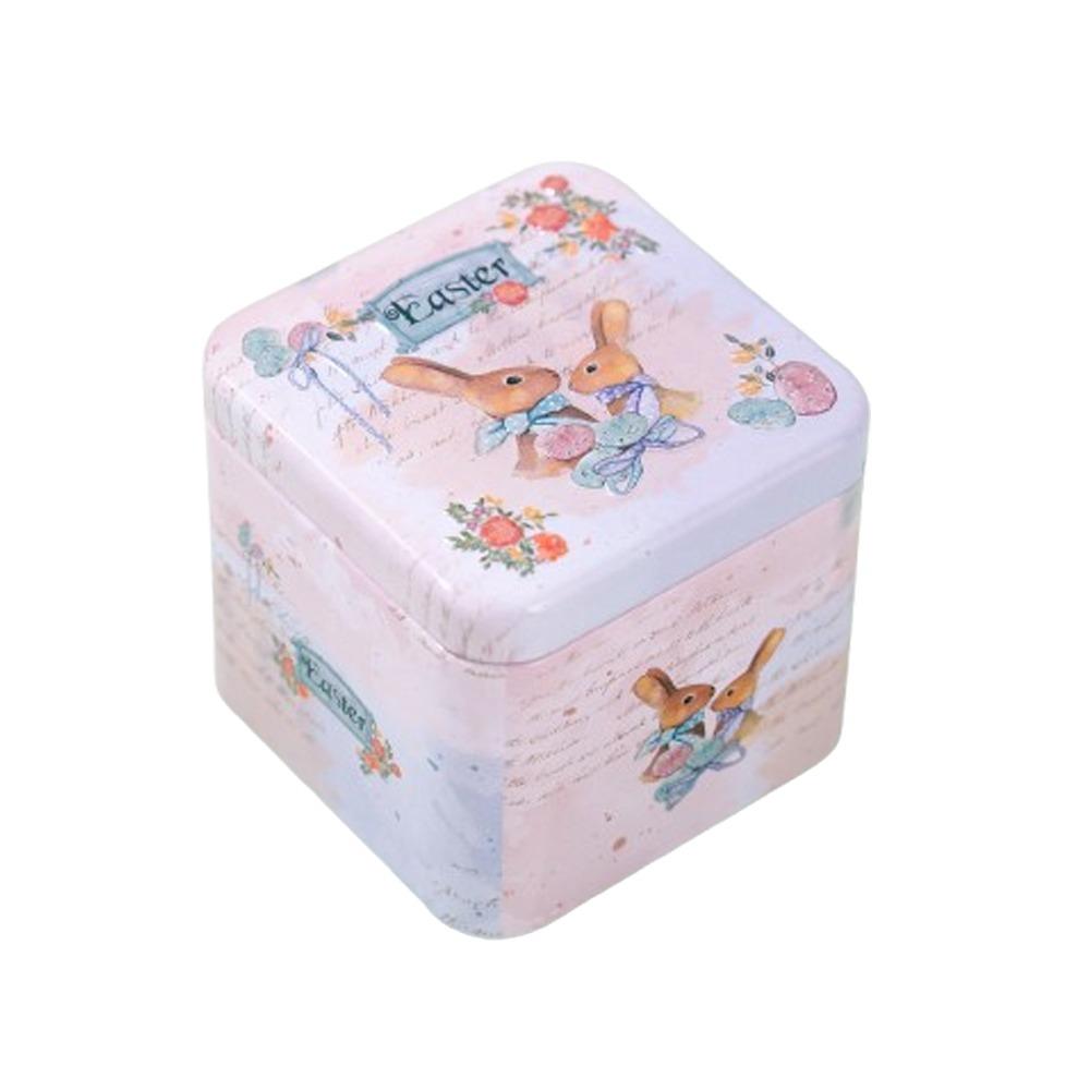 Metal Rabbits Candy Box with Lids Small Tin Can Multi-Purpose Easter Tinplate Box Home Party Decor