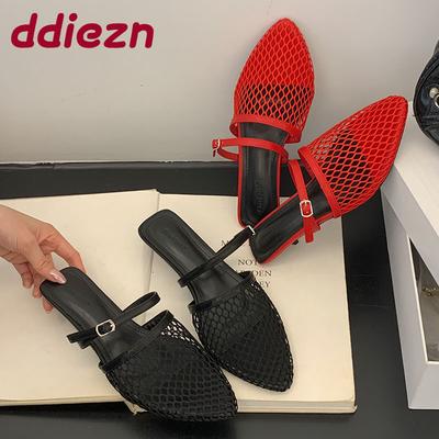 Мода Мода Мелкие Женские Низкий Каблук Сандалии Обувь Слипоны Обувь Женские Шлепанцы Сетка Дышащие Женские Сандалии на Каблуке Обувь Туфли-лодочки