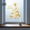 Creative Holiday Gifts Gold Ribbon Christmas Tree Static Cling Window Decal, Merry Glass Office Wall Decor Sticker with Stars, Reusable for Home Shop