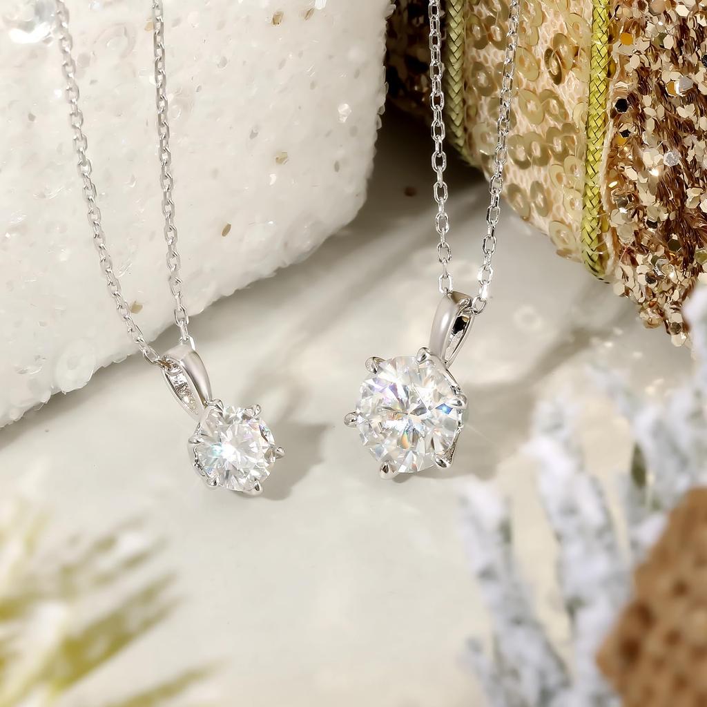 Moissanite 6 Single 925 Moissanite Pendant Hypoallergenic To White Gold Adjustable Gift Box Birthday Gift 45cm Adjuster Total Carat [KRKC] Women's