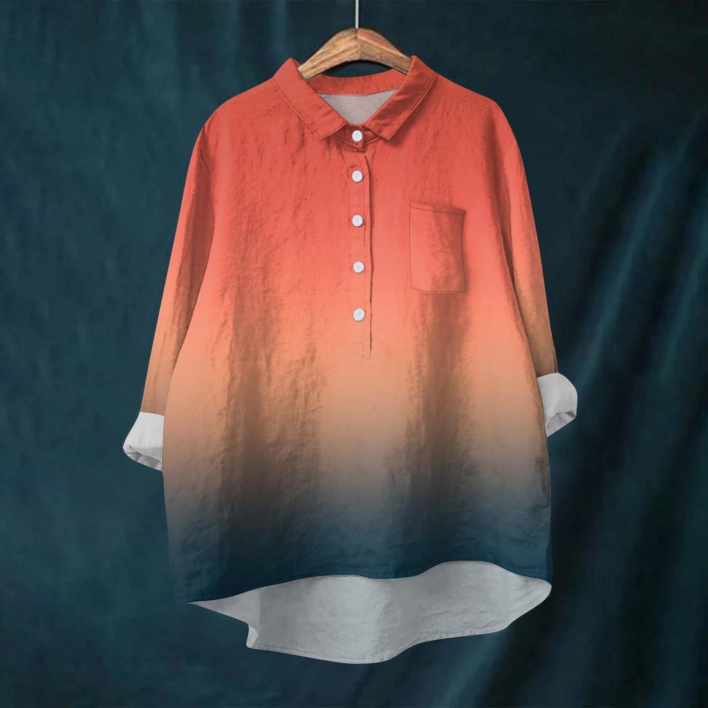 Женская рубашка-блузка с длинными рукавами и принтом на пуговицах, повседневный подол, нестандартный воротник рубашки