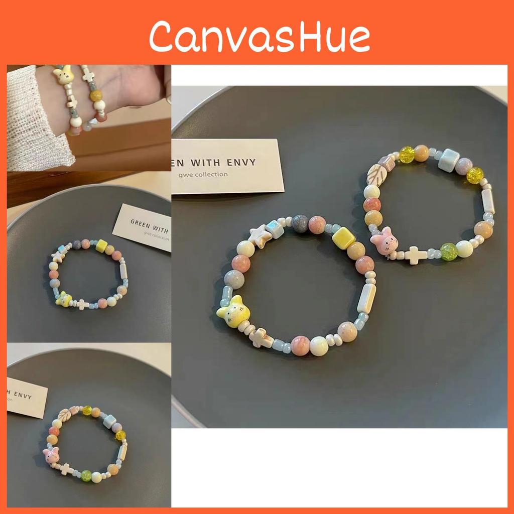 Pink Adorable Rabbit Ceramic Bead Bracelet Handcrafted Sweet Jewelry Summer