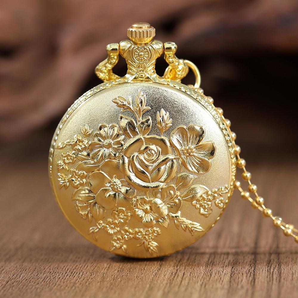 2pcs/set, Women's Pocket Watches, Vintage Classic Flower Women Pocket Watches with Chain Necklace with Box, The Perfect Gift for Lady.