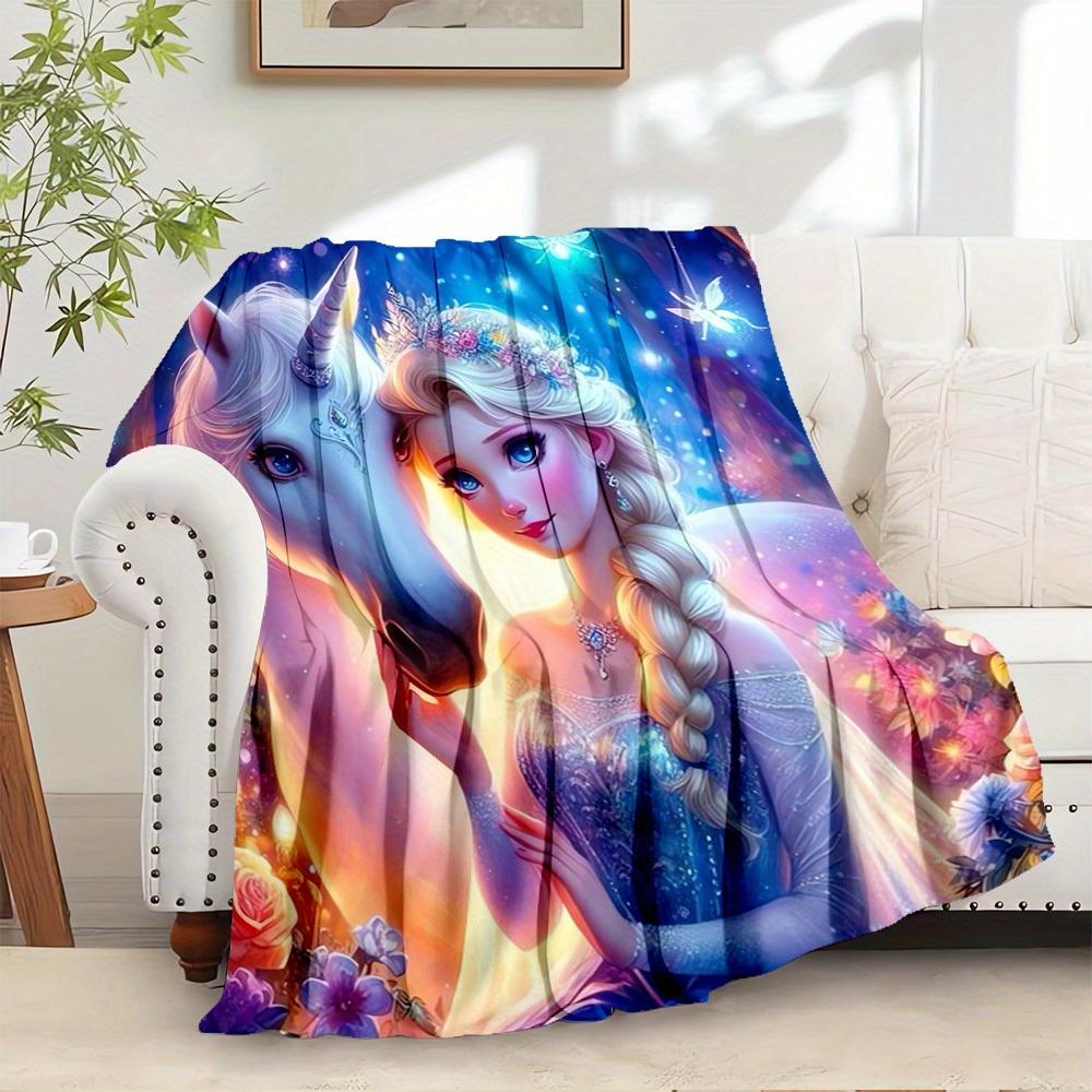 1pc flannel fantasy unicorn and princess pattern small bed blanket, suitable