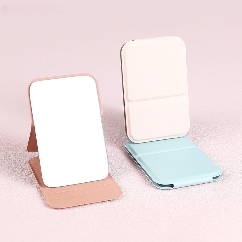 Solid Color Handheld Makeup Mirror Stand Up Pocket Folding Mirror Desktop Decoration