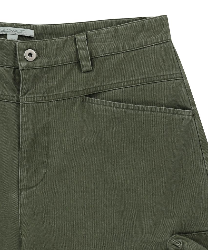 SLOWACID Bermuda Cargo Dyed Cotton Shorts [Khaki]