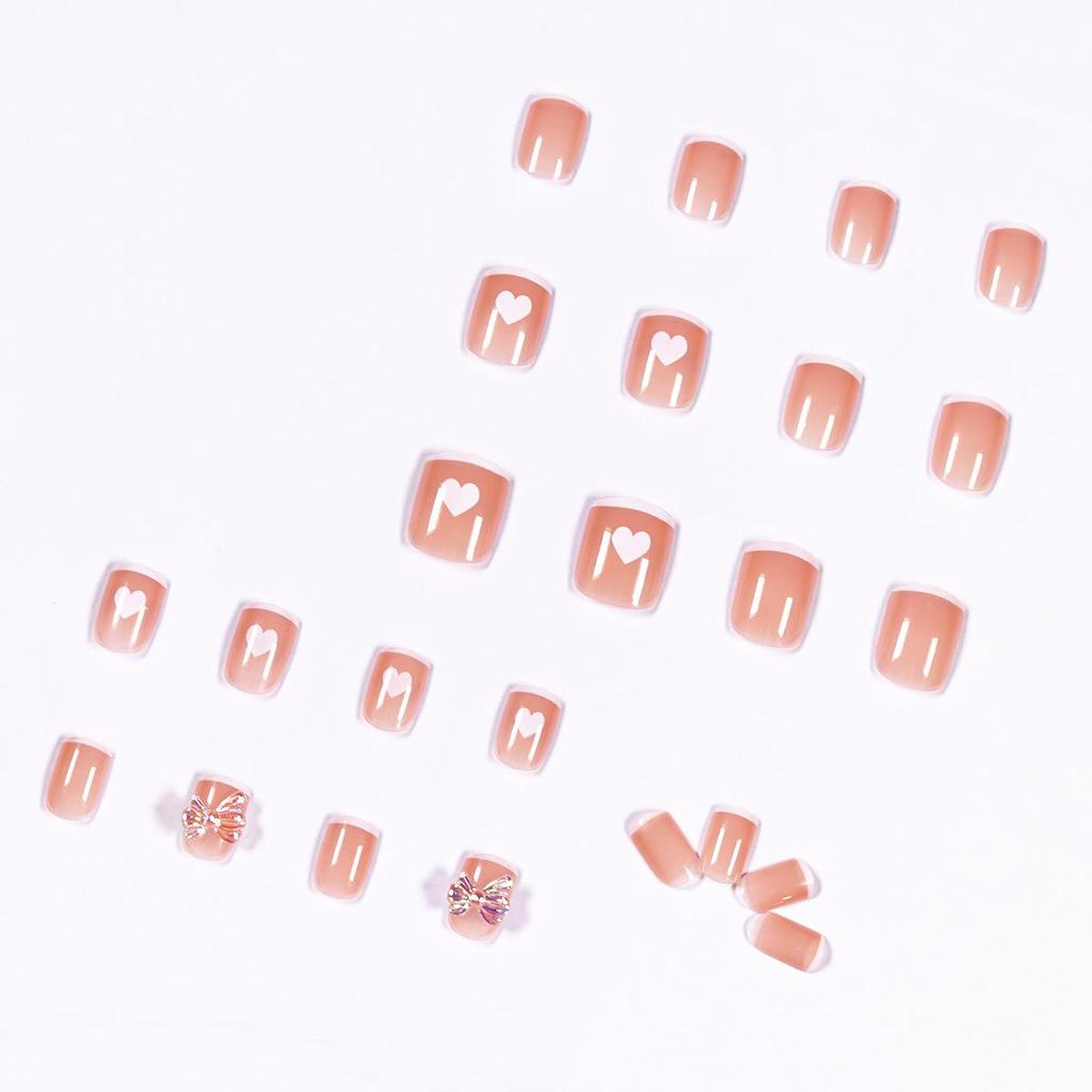 Butterfly Heart Nude & White False Nail Stickers - Removable Manicure Set