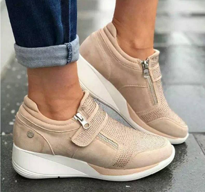 Women Sneakers 2025 Spring Fashion Wedges Casual Shoes Breathable Side Zipper Platform Trainers Ladies Plus Size Vulcanize Shoes