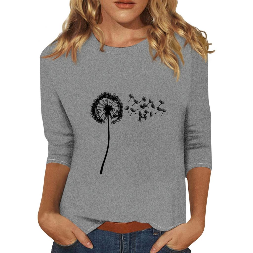 Women's Fashionable Casual Three Quarter Sleeve Printed Collar Pullover Top