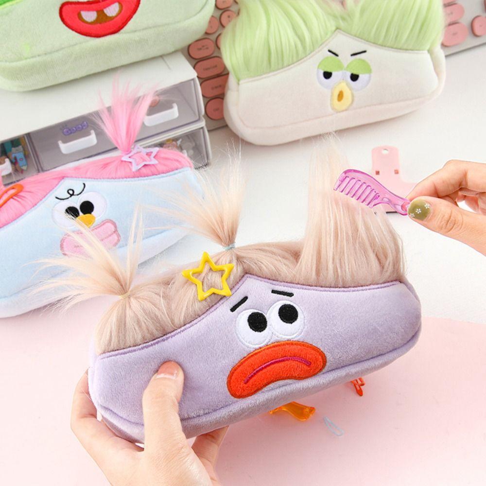 DIY Fluffy Hair Pencil Case Holder Stationery Storage Soft Plush Pen Bag Schools Supplies