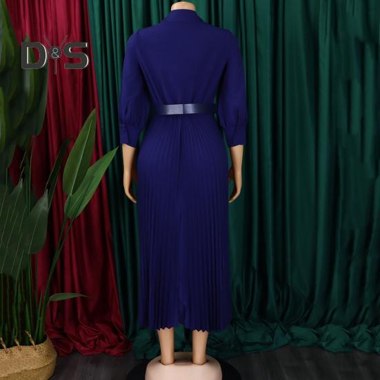 Летнее женское платье с V-образным вырезом и лацканами, трапециевидной формы, рукава три четверти, плиссированная тонкая талия, большие размеры, чистый цвет, длина до середины икры, OL, повседневное платье миди