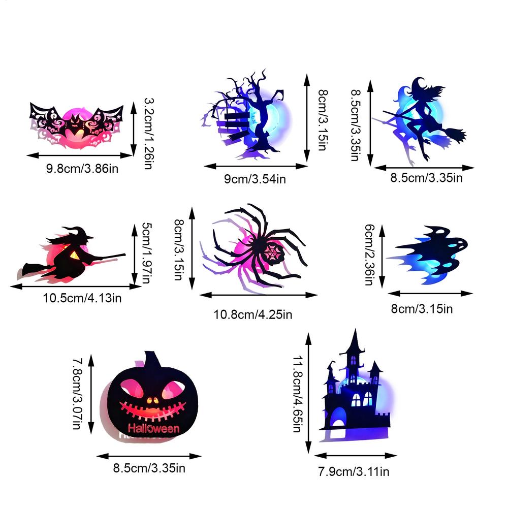8 Pieces Halloween Wall Stickers LED Flickering Sculpture Decals Peel And Stick 1D Halloween Wall Decorations Festive Supplies