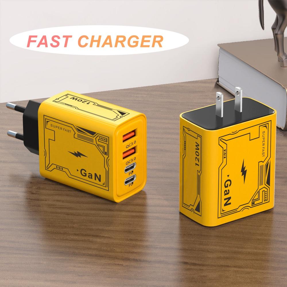 120 Вт 4 порта USB C Быстрая зарядка PD Quick Charge 3.0 Type C Настенный адаптер для зарядки телефона для iPhone 16 15 14 Pro Xiaomi Кабель USB C
