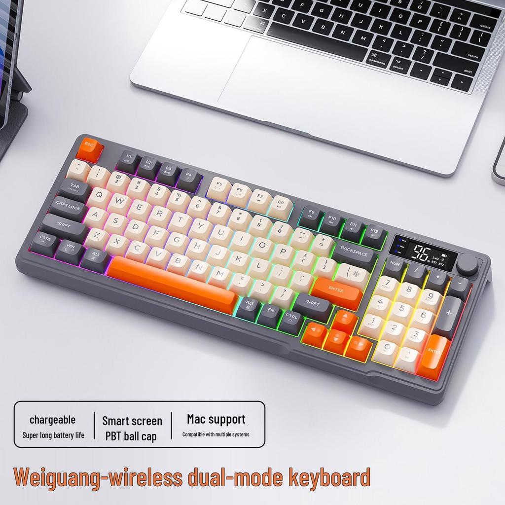 Беспроводная Bluetooth-клавиатура Free Wolf M96 с двумя режимами: Сферические колпачки клавиш из PBT, Дисплей, Управление ручкой, Механическое ощущение, Готовность к играм.