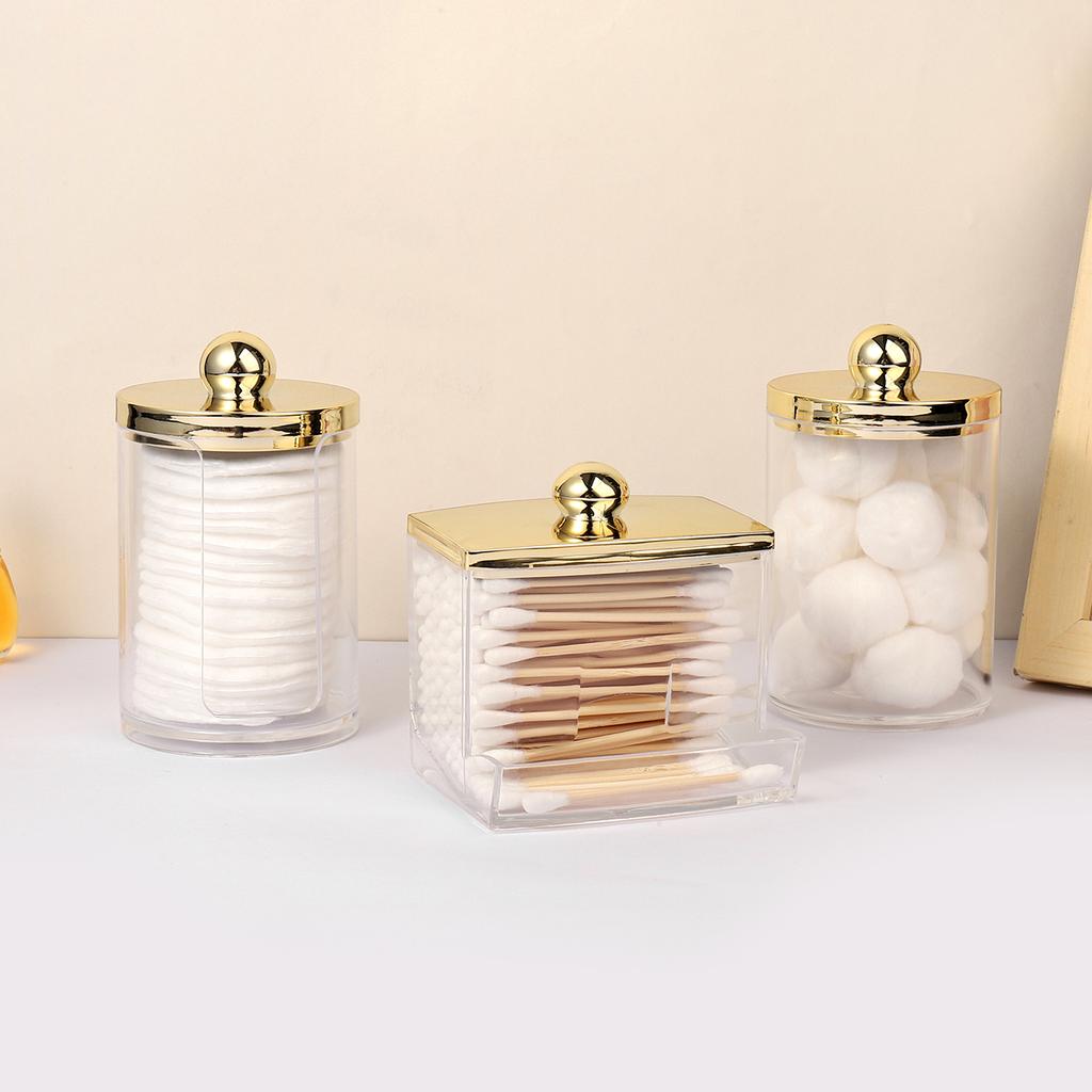 1/3 шт. Диспенсер для ватных палочек, контейнер для ванной комнаты с золотой крышкой, держатель для ватных шариков на 10 унций, прозрачный пластиковый органайзер для аптекарских банок