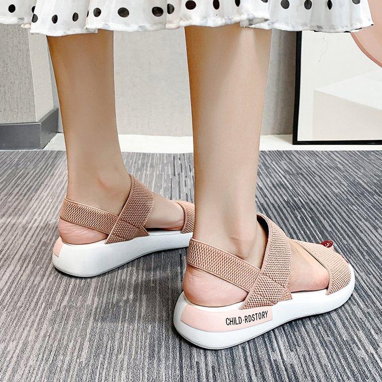 Round Summer Toe Women Sandals Elastic Stretchy Sports Sandals Flat Bottomed Beach Shoes 3540