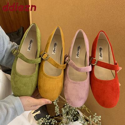 Мода 2025 Новые Модные Туфли Мэри Джейн на Плоской Подошве с Ремешком и Пряжкой Женская Обувь с Мелким Вырезом Круглый Носок Женские Балетки Танцевальная Обувь