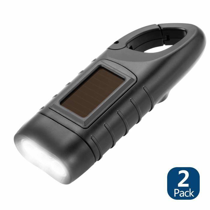 Lot de 2 Lampes de Poche Solaires Rechargeables LED 150 lm avec Manivelle — Torche d'Urgence Portable (Jaune/Noir)
