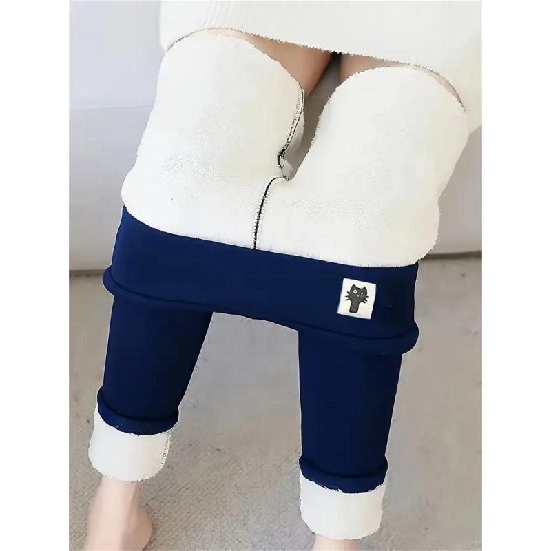 Womens High Waist Fleece Lined Leggings Cartoon Cat Thick Warm Winter Stretch Tights