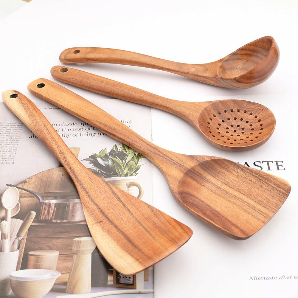 Jankng Wood Kitchenware Cooking Utensils Set Non-stick Wooden Shovel Spoon Colander Kitchen Tableware Tool Household Kitchen Tools