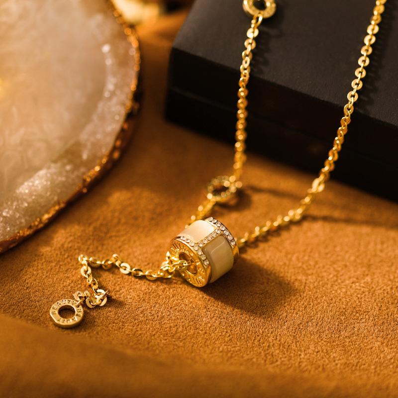 South Korea Dongdaemun Diamond-Set Opal Small Waist Necklace Cold Wind Necklace Beautiful Collarbone Chain