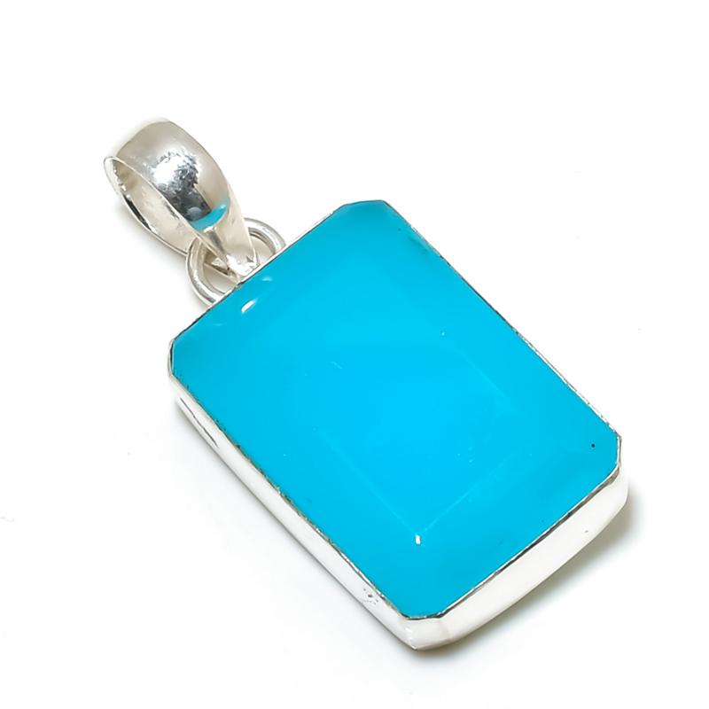 Подвеска с синим халцедоном, серебро 925 пробы — дизайн ручной работы, повседневные украшения, уникальные подарки на вату с синим халцедоном