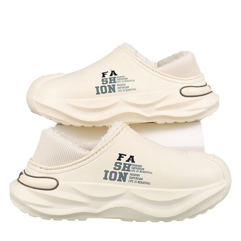 Водонепроницаемые мужские хлопковые тапочки на каблуках - новинка 2024 года, противоскользящие, устойчивые к фекалиям, идеально подходят для использования дома осенью и зимой