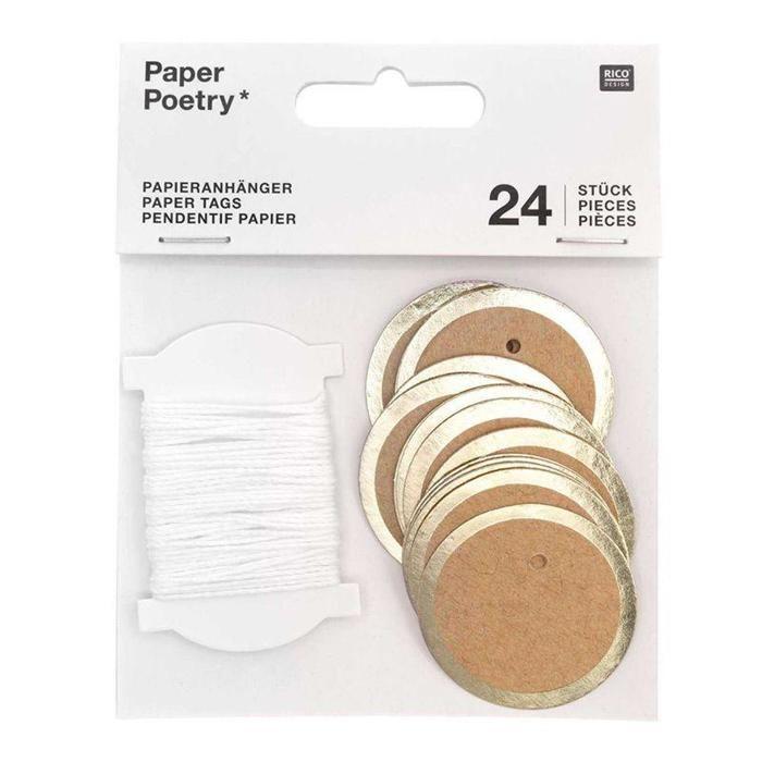 24 Round Kraft Hang Tags with Silver Outline