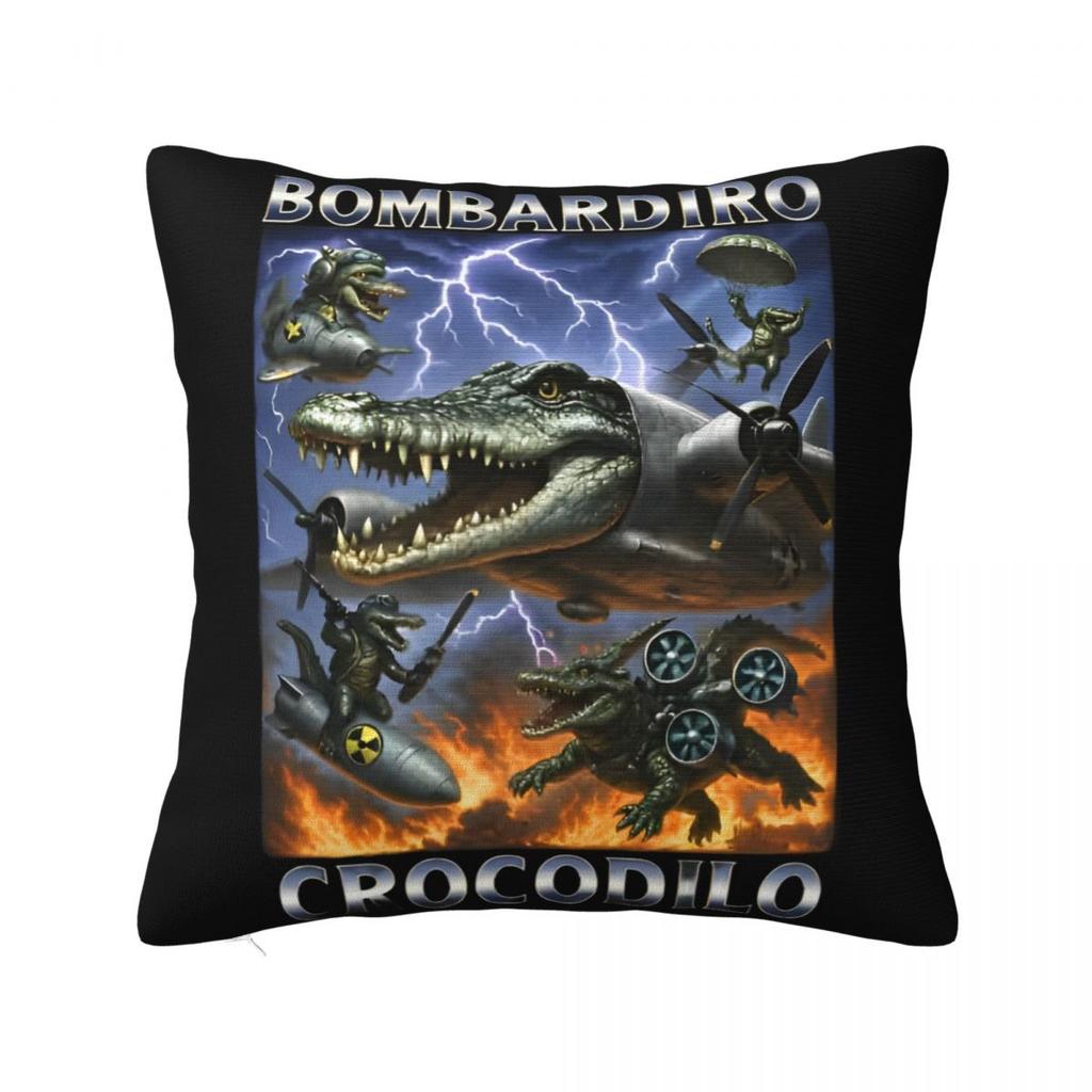 Мем Мозговая Гниль Bombardino Crocodilo Наволочка Чехол для Подушки Креативный Декор на Молнии Чехол для Декоративной Подушки на Сиденье 45x45см