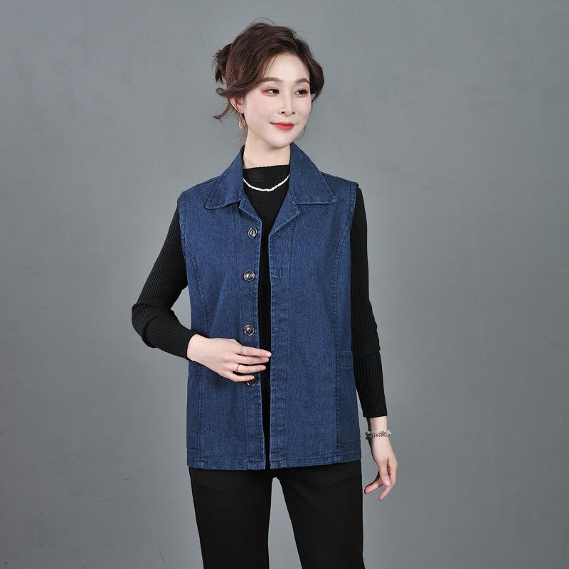 Spring and Autumn Denim Vest Women's Dark Blue Middle-aged Mother Vest Vest Large Size