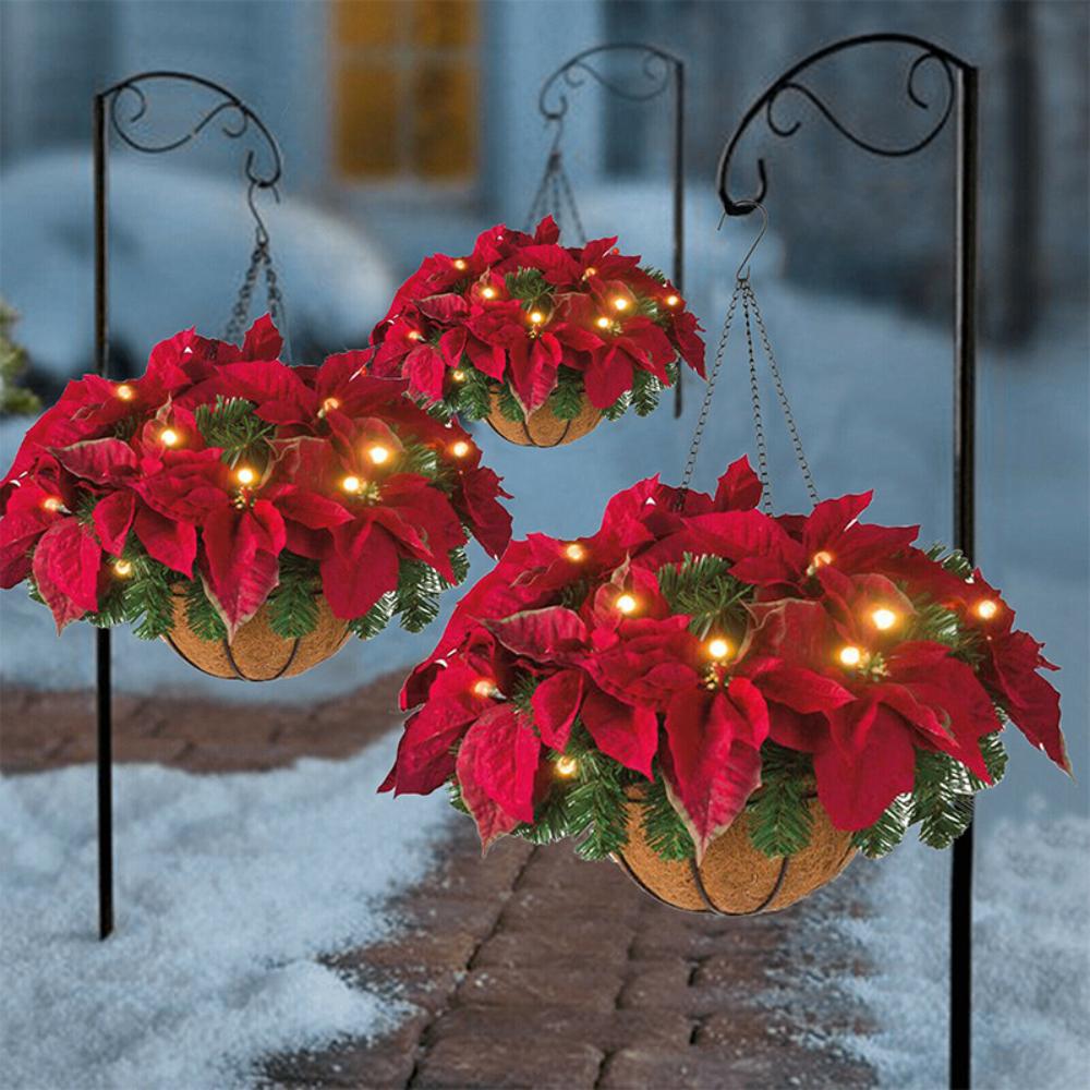 Hanging Basket, Wreath, LED Lighting, Illuminated Hanging Basket, Simulated Flower Decoration, Detachable Christmas Hanging Basket Decoration