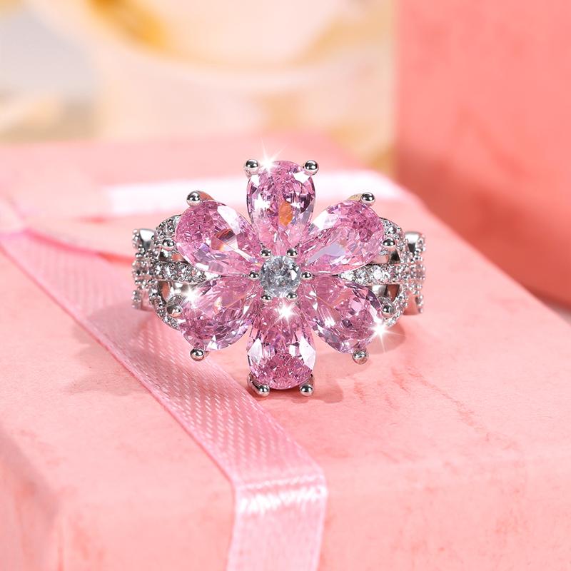 Изысканные серебряные кольца с цветком персика для женщин, модные женские обручальные кольца с розовыми цветами, вечерние украшения