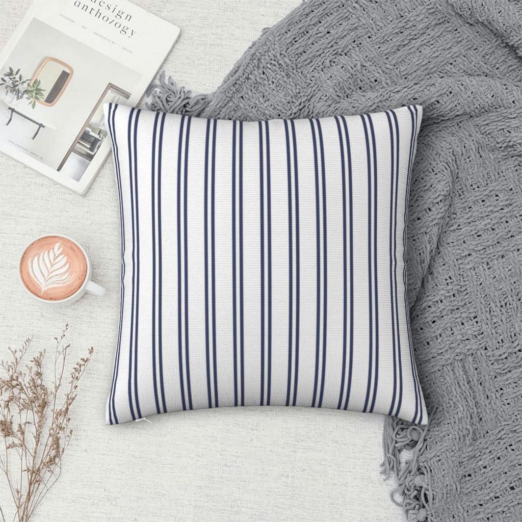White And Navy Double Stripes Square Pillowcase Pillow Cover Cushion Throw Pillow For Home Bedroom Car