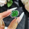 Highly translucent, bright green chalcedony ring  Luxurious diamond-encrusted ring with dense diamond inlays on both sides