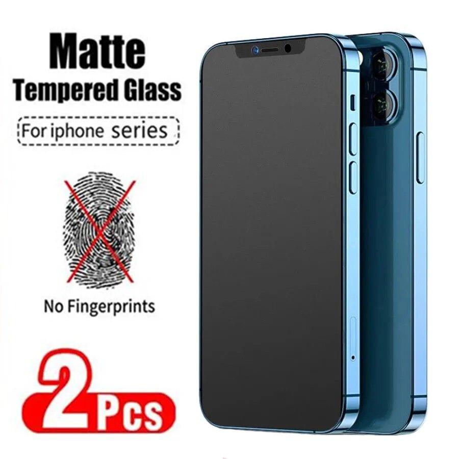 Защитная пленка без отпечатков пальцев для iPhone 11, 12, 13, 14, 15 Pro Max Mini XS XR X 8 7 Plus SE 2022, матовая пленка из закаленного стекла, 2 шт.