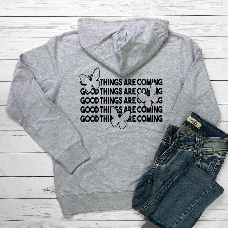 Толстовки с капюшоном Good Things Are Coming, бабочками на спине и карманом, женская повседневная хлопковая толстовка с капюшоном Tumblr