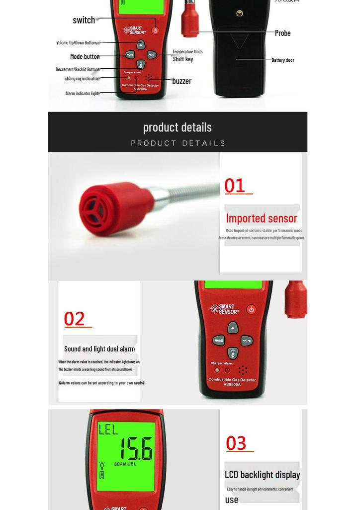 Xima Digital Combustible Gas Detector with Alarm for Natural and LPG Gas