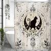 Black Cat Gothic Moon Phase Butterfly Witch Star Mystery Beige Shower Curtain, Bathroom Decorative Shower Curtain, Waterproof Sh
