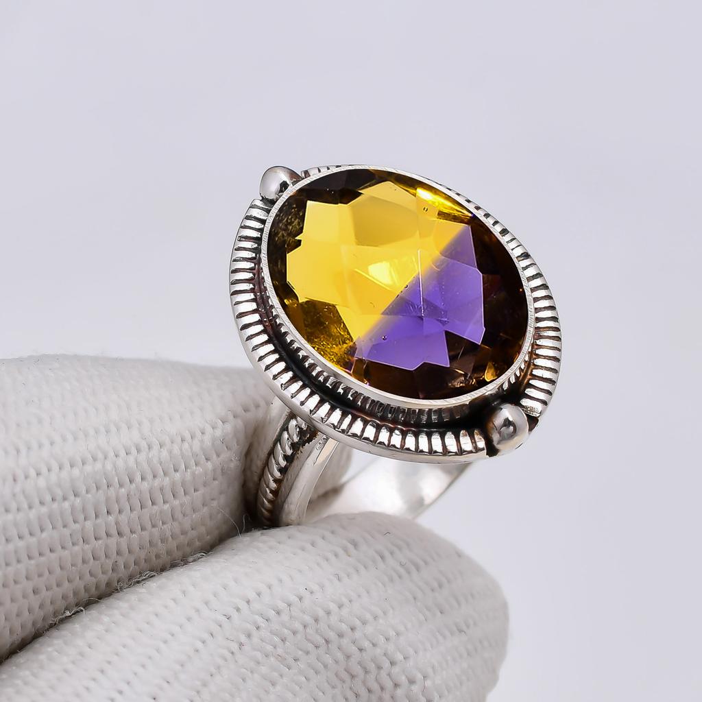 Ametrine 925 Sterling Silver Ring V5115, Yellow & Purple Ring, Oval Ring, Valentin's Day Gift, Gift For Her, Birthday Gift, Handmade Jewelry, Silver J