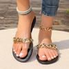 2024 Summer Women's Slippers Gold Chain Sandals Open Toe Flat Sandals Outdoor Beach Slides 2024 Flip Flops Plus Size Zapatillas