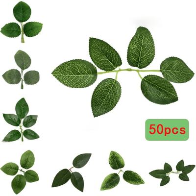 50 шт. DIY Шелковые Искусственные Листья Розы Аксессуар для Розы Зелень Стебель Шелковые Листья Роз Цветы Венок Листья Свадьба