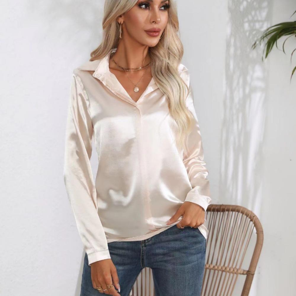 GMXIA Женская мода, повседневные весенне-осенние однотонные рубашки-поло с длинным рукавом и принтом, блузки и рубашки